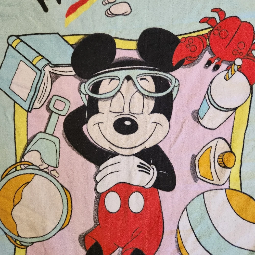 Vintage Disney Mickey Mouse Beach Towel Summer Pool Shells Cotton